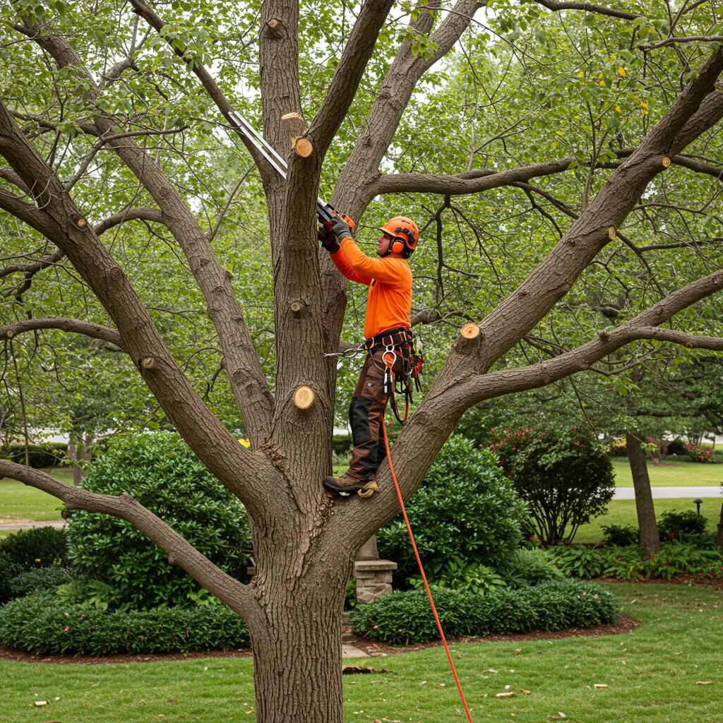 Certified arborist pruning a healthy tree in Orlando, emphasizing the benefits of tree trimming for improved health and structure.