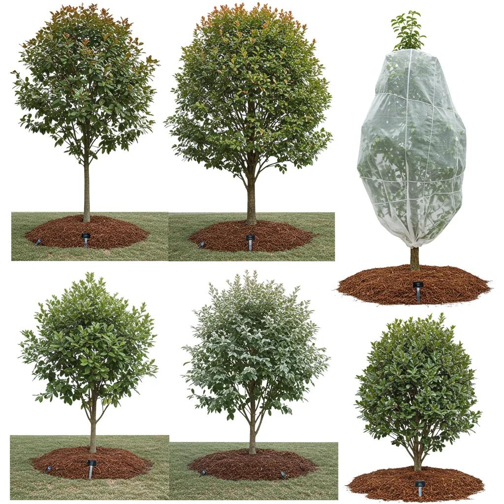 Different frost protection methods for trees in Orlando, showcasing effective techniques